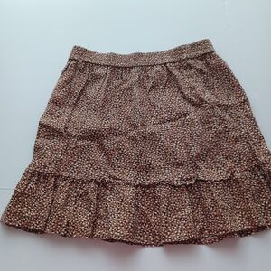 Tahari Medium Brown 100% Linen Ruffled Mini Skirit With Pockets Pull On